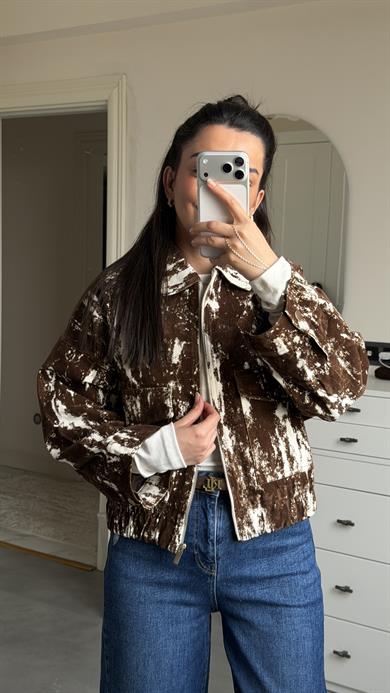 Kadife Dokulu Bomber Ceket - Kahve