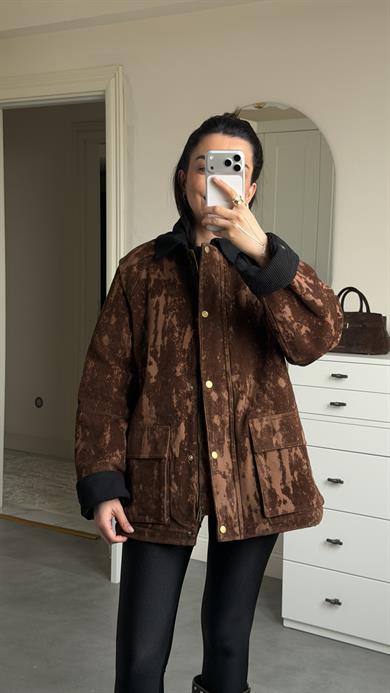 Kadife Yakalı Dokulu Mont 