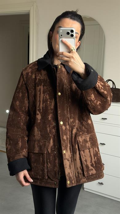 Kadife Yakalı Dokulu Mont 