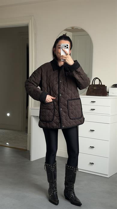 Kapitone Süet Mont - Kahve