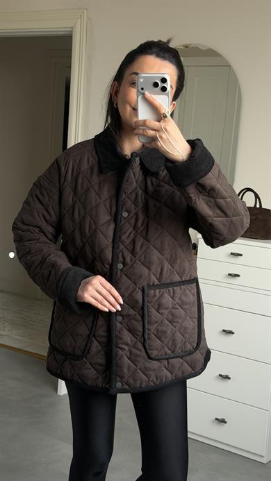 Kapitone Süet Mont - Kahve