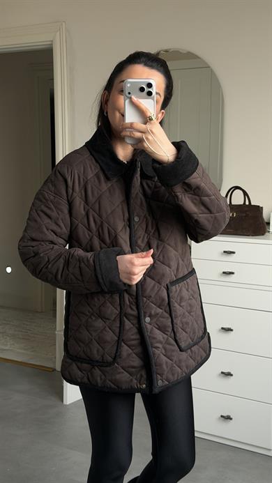 Kapitone Süet Mont - Kahve