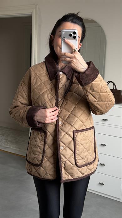 Kapitone Süet Mont - Sütlü Kahve 