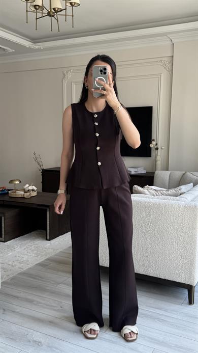 Karol Yelekli Takım - Kahverengi 