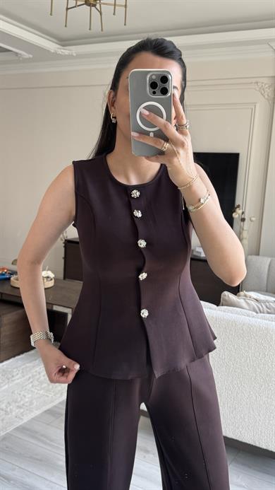 Karol Yelekli Takım - Kahverengi 