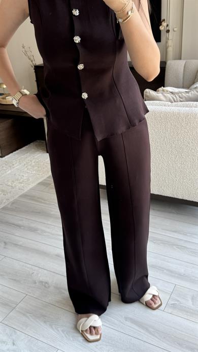 Karol Yelekli Takım - Kahverengi 