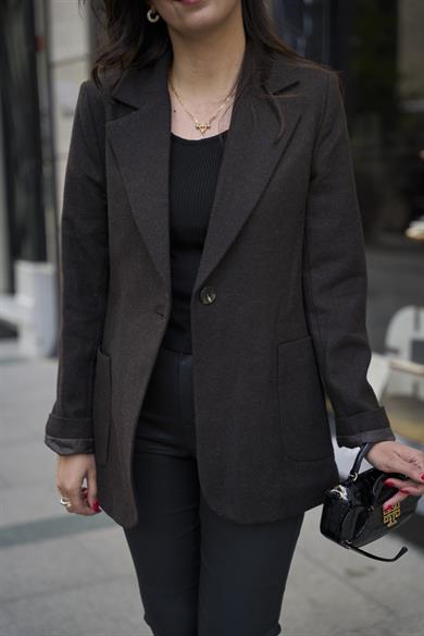 Kaşe Klasik Blazer Ceket - Kahve 