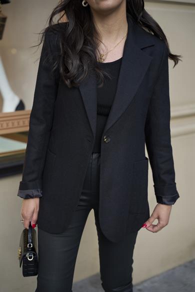 Kaşe Klasik Blazer Ceket - Siyah