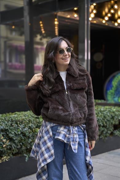 Kürklü Bomber Mont - Kahve 