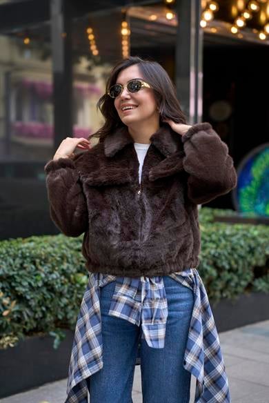 Kürklü Bomber Mont - Kahve 