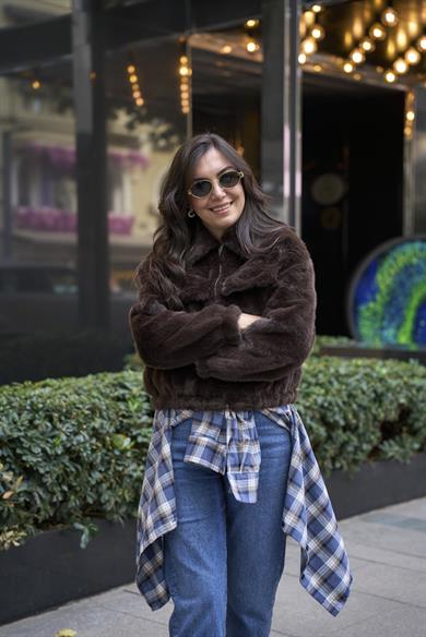 Kürklü Bomber Mont - Kahve 