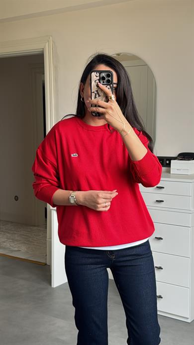 Lacste Bisiklet Yaka Kazak - Kırmızı