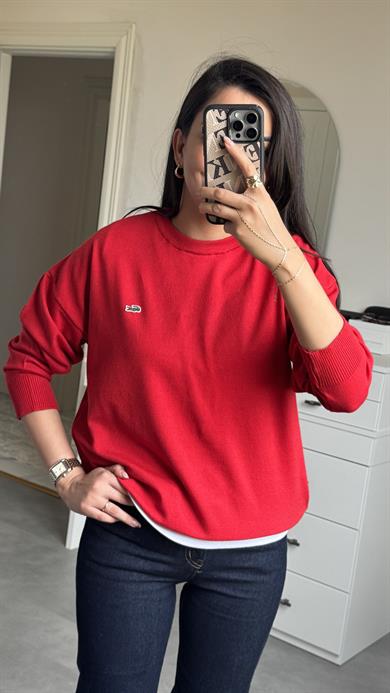 Lacste Bisiklet Yaka Kazak - Kırmızı