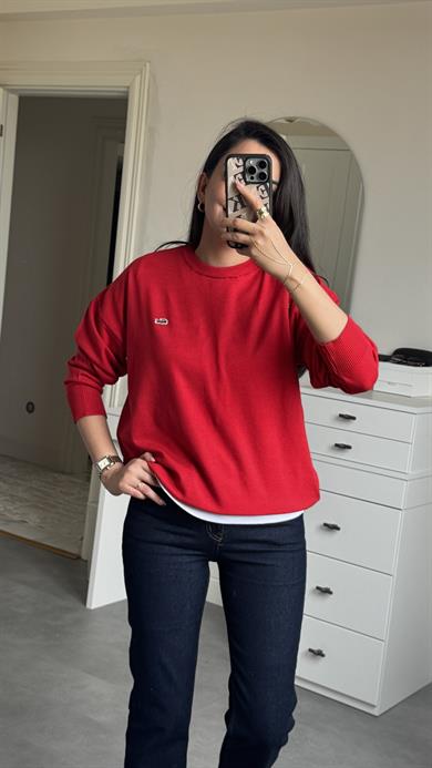 Lacste Bisiklet Yaka Kazak - Kırmızı