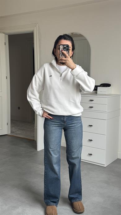 Lacste Fermuarlı Sweat - Beyaz 