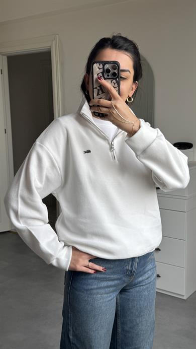 Lacste Fermuarlı Sweat - Beyaz 