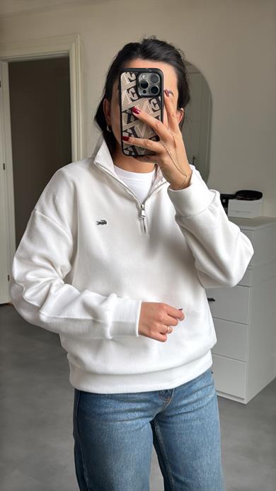 Lacste Fermuarlı Sweat - Beyaz 