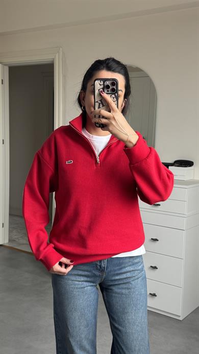 Lacste Fermuarlı Sweat - Kırmızı 