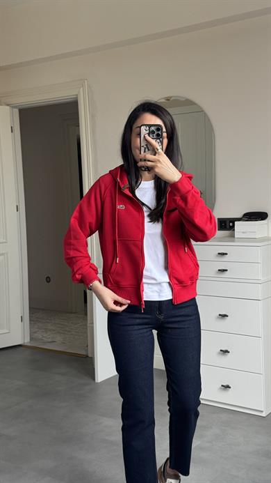 Lacste Fermuarlı Sweat - Kırmızı