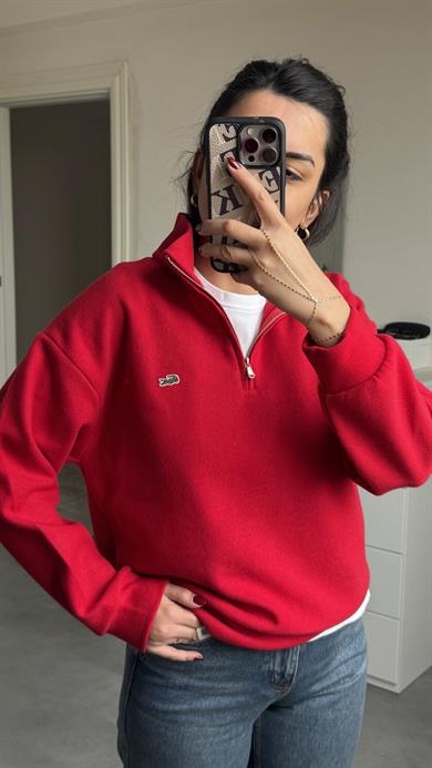 Lacste Fermuarlı Sweat - Kırmızı 