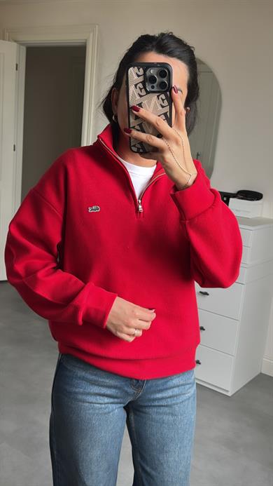 Lacste Fermuarlı Sweat - Kırmızı 