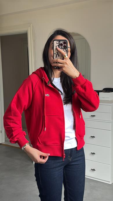 Lacste Fermuarlı Sweat - Kırmızı