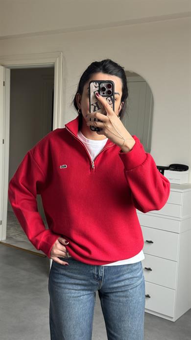 Lacste Fermuarlı Sweat - Kırmızı 