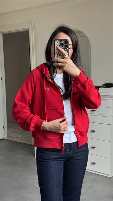 Lacste Fermuarlı Sweat - Kırmızı