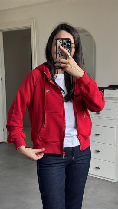 Lacste Fermuarlı Sweat - Kırmızı