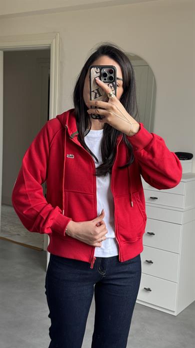 Lacste Fermuarlı Sweat - Kırmızı