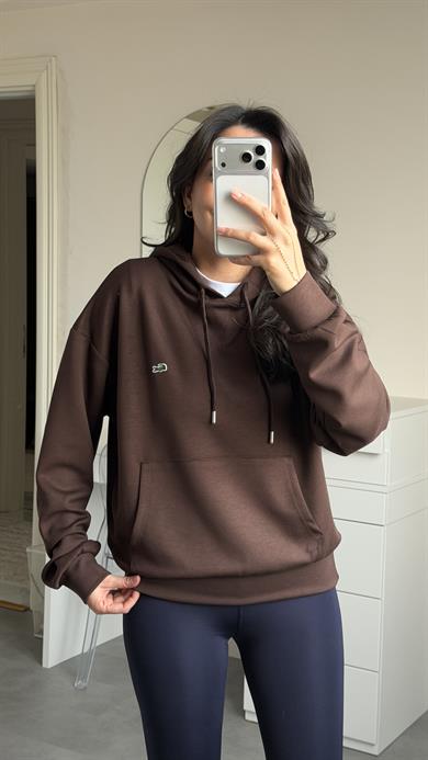 Lacste Kapüşonlu Sweat - Kahverengi