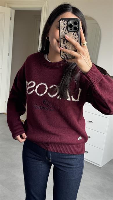 Lacste Yazılı Kazak - Bordo