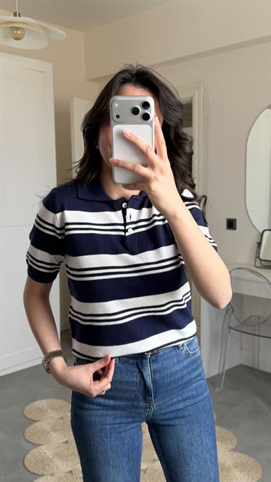 Massi Çizgili Polo Yaka Triko - Laci