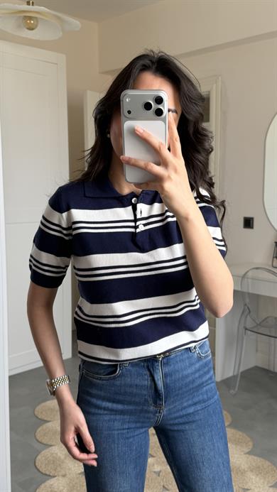 Massi Çizgili Polo Yaka Triko - Laci