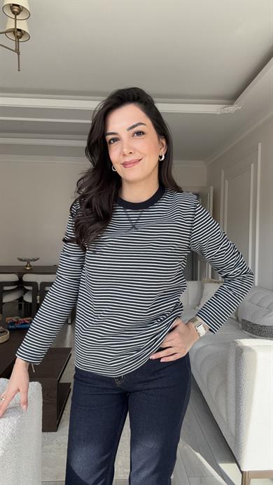 Massi Çizgili Sweat - Laci & Beyaz