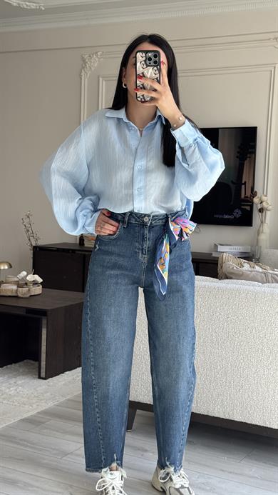 Mavi Çizgili Oversize Gömlek 