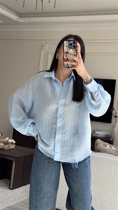 Mavi Çizgili Oversize Gömlek 