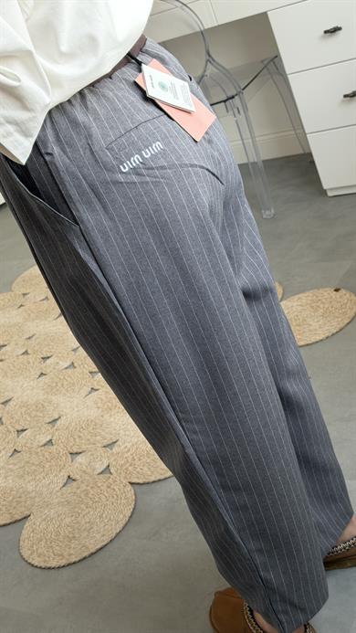 Miu Çizgili Pantolon - Gri