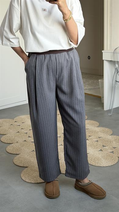 Miu Çizgili Pantolon - Gri