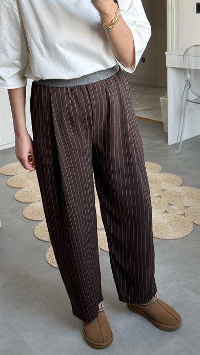 Miu Çizgili Pantolon - Kahve 