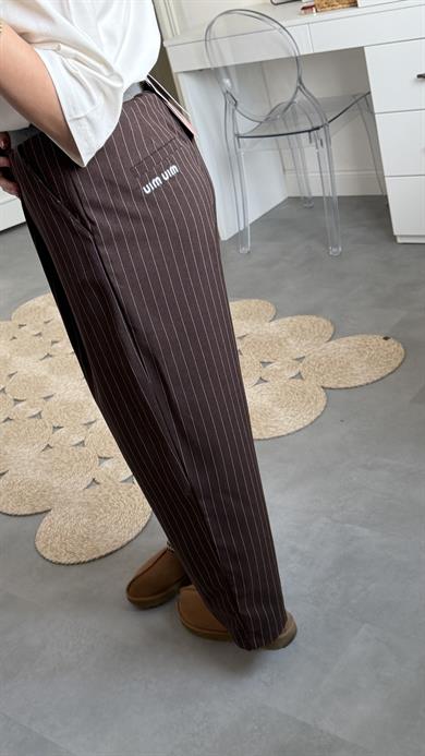 Miu Çizgili Pantolon - Kahve 