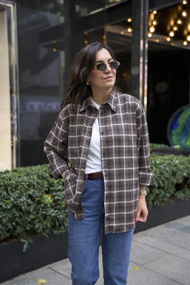 Oduncu Oversize Gömlek - Kahve 