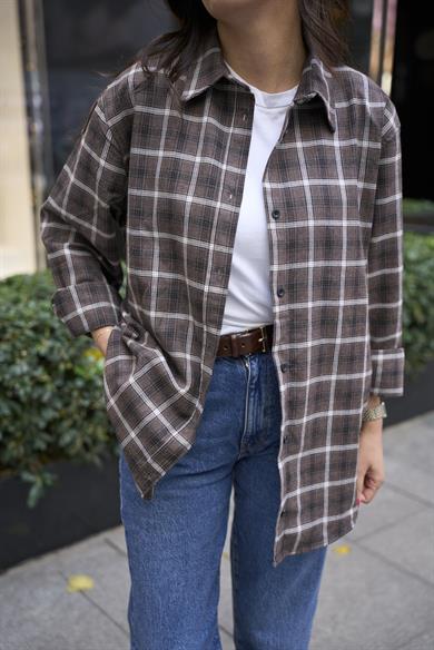 Oduncu Oversize Gömlek - Kahve 