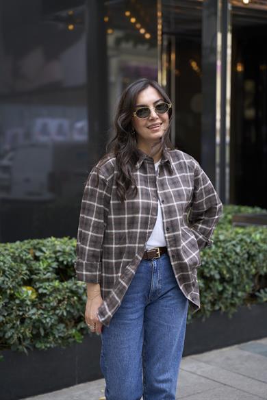 Oduncu Oversize Gömlek - Kahve 