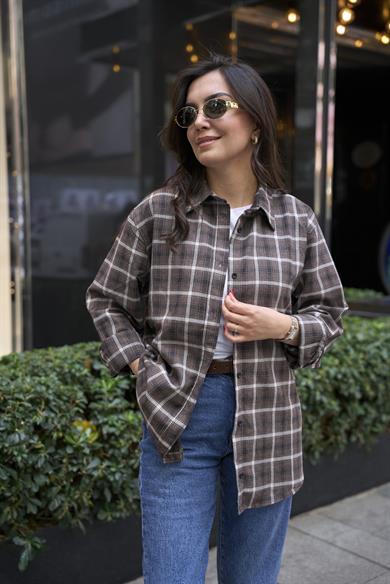 Oduncu Oversize Gömlek - Kahve 