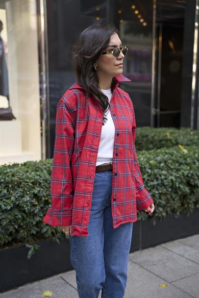 Oduncu Oversize Gömlek - Kırmızı