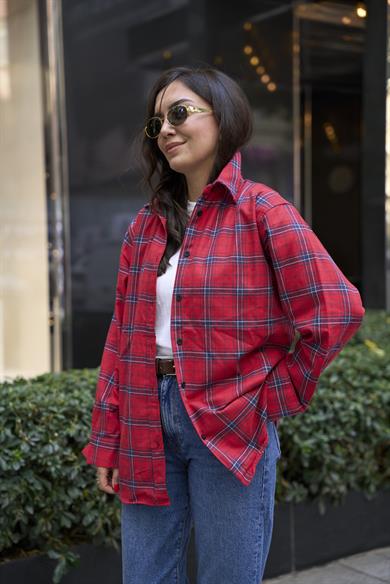 Oduncu Oversize Gömlek - Kırmızı