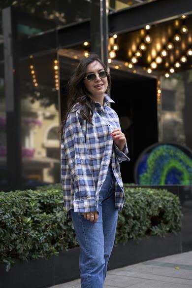 Oduncu Oversize Gömlek - Mavi