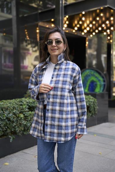 Oduncu Oversize Gömlek - Mavi