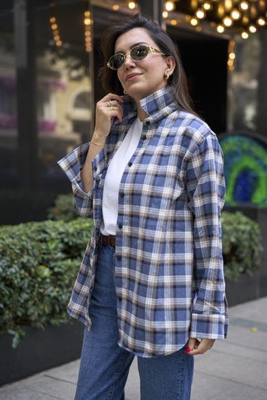Oduncu Oversize Gömlek - Mavi
